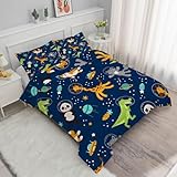 Syhi Qlty Dschungel Bettdecke 180x200 4 Jahreszeiten Krokodil Giraffe Ganzjahresdecke Waschbar Katze Druck Bettdecke Ohne Bezug - Leichte Wende-Steppdecke Schlafdecke + 2 Kissenbezüge 80x80cmM200