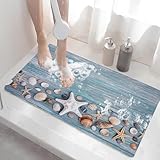 Luffa-Duschmatte mit Muschel-Seesternmuster, bedruckt, 121,9 x 200,7 cm, quadratisch, Badewanneneinlage für Innendusche, weicher, rutschfester Teppich für Badezimmer, Nassbereiche, Stall