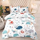 Bettdecke Delphin Blue Octopus Duvet Polyesterfaser Quilt Waschbar Bettdecken Weich Steppdecke Atmungsaktiv Steppbett Vier Jahreszeiten Schlafdecke+2 Kissenbezug (50x75cm) 173x218cm