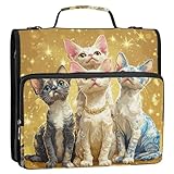 Cartoon Cute Devon Rex Cats Realistischer Stil 3,8 cm 3-Ring-Ordner mit extra Taschen mit Griff und abnehmbarem Schultergurt, mehrere Taschen, Dokumentenmappe, Organizer für Mittelschule