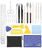 JOFLVA Plotter Zubehör, 29 Stück DIY Bastelwerkzeug Set, Vinyl Jäten Werkzeuge, Edelstahl Plotter Werkzeug, Für HTV, Cameos, Beschriftung, Einschließlich Entgitterhaken Pinzette Spatel Silhouette.