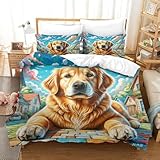 PXBDUASIE Goldener Retriever Bettbezug Set Bettwäsche-Sets Kinderbettwäsche-Set Reißverschluss Mit Kissenbezügen Betten Set Für Jungen Und Mädchen, Kinder King（220x240cm）