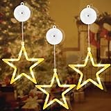 sylvwin LED Sterne Weihnachtsdeko Fenster 3 Stück,10 LED Weihnachtsdeko Innen mit Timer, Warmweiß Lichterkette Sterne für Fenster Deko Weihnachten Deko, Balkon, Party, Hochzeit