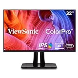 ViewSonic VP3256-4K 80 cm (32 Zoll) Fotografen Monitor (4K-UHD, IPS, 100% sRGB, HDMI, DP, USB-C inkl. Ladefunktion, Höhenverstellbar, 5 Jahre Austauschservice) Schwarz