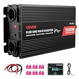 VEVOR 1500-W-Wechselrichter, 12 V DC auf 230 V AC, Reiner Sinus-Wechselrichter, mit Fernbedienung, USB- & Typ-C-Anschlüsse, 2 AC-Steckdosen, Schnellladung für RV, LKW, Outdoor-Camping