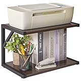 IBUYKE 2-stöckiger Desktop-Druckerständer, Mehrzweck-Schreibtisch-Organizer, Aufbewahrungsregal, Bücherregal, Druckerregal für Faxgerät, Scanner, Akten, Bücher, Dunkelgrau TLJ004G