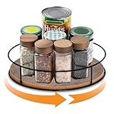 LPAMABA 23cm / 9Zoll Drehteller Organizer Holz 360°Drehbar Teller Organizer Gewürz Küchen Drehplatte Organizer Gewürzregal 5.5cm hoch rund Drehteller Organizer für Schrank Kühlschrank Arbeitsplatte