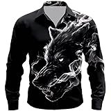 Herren Cool Smoky Tier Wolf Shirt Mode 3D gedruckt Shirt Button Up Shirt Casual Langärmel Shirt Straße Bluse für Herren
