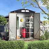 MistMo Stahl-Schuppen mit abschließbaren Türen, einem Fenster, ideal für Garten, Hinterhof, Terrasse, Aufbewahrung, Braun, 90 x 150 cm