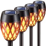KOOPER Solarlampen für Außen, 4 Stück Upgrade Solarleuchten mit Realistischem Flammenlicht, IP65 Wasserdicht Garten Deko Solar Fackeln für Halloween Weihnachten, Hof, Balkon, Weg