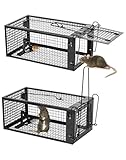 Lebendfalle Mausefalle XXL 2er Rattenfalle– Wiederverwendbare Mäusekäfig Falle für Innen & Außen, Tierfalle ohne Verletzung, Effektive Lebendfalle für Haus & Garten (schwarz)