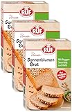 RUF Sonnenblumen Brot, nur Wasser hinzufügen, Brotbackmischung mit Sonnenblumenkernen, Brotteigmischung mit Roggen-Sauerteig und Hefe für Sonnenblumenkernbrot, 1 x 410g (Packung mit 3)