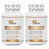 Sowelo L-Arginin I 450 mg Gemüsekapseln I Unterstützt das Immunsystem I Verbessert die Blutzufuhr zu den Muskelzellen I 120 Tabletten (2-Pack)