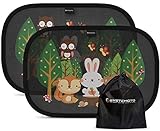 Systemoto Auto Sonnenschutz Baby mit UV Schutz (2er Set) - Autofenster Sonnenschutz, Kompatibel mit Personenkraftwagen, für Kinder mit süßen Tier Motiven (Forest Animals)