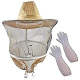 LOORGVEL 1Satz Imkerhandschuhe und Hut Atmungsaktive Schutzausrüstung für Gartenarbeit und Outdoor Aktivitäten Anpassbarem Imkerhut mit Langlebige