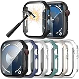 6-Stück Schutzhülle mit Displayschutzfolie Kompatibel mit Apple Watch Series 9/8/7 41mm,Ultradünne Hard Gehäuse Eingebaut Kratzfest Gehärtetes Glas Schutzfolie für iWatch 7 8 9 41mm