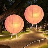 NAVESO Solar Lampions Außen Wetterfest Rosa, 2 Stück 20cm Lampions LED Solar, Solar Lampions Outdoor mit 4 Quasten, Solarlampen Lampions, Gartenlaterne Hängend, Solar Beleuchtung Laterne, Balkon Deko