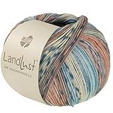 LandLust die Sockenwolle Seide 333 - Minttürkis/Petrol/Pfirsich/Rosabraun/Weißgrün/Grüngelb Gestreift