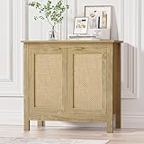 Giluta Sideboard Buffet Aufbewahrungsschrank, Bauernhaus Küche Konsole Tisch Akzentschrank mit 2 Rattan verzierten Türen, Boho Kaffee Bar Schrank für Küche Esszimmer Flur Wohnzimmer