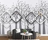 Tzxztt Minimalistisch Grau Bäume Geometrisch Kunst Moderne 3D Tapete Hochwertige Strukturierte Seide Neutrale Material Ideal Für Wohnzimmer Schlafzimmer-350cm×256cm