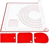 Nifogo Silikonmatte Backmatte Silikon Backunterlage 60 x 40 cm, Teigmatte Wiederverwendbar Antihaft Rutschfest mit Messung Teigschaber