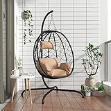 Hängesessel Ei mit Kissen, ShGaxin Garten Möbel, Hängesessel Outdoor, Jugendzimmer, Hängestuhl, Hanging Chair, Liebesschaukeln, Hängeschaukel Outdoor, Taupe Poly Rattan & Stahl