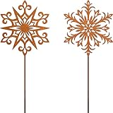 JYUECIAN 2er Set Schneeflocke Rost Gartenstecker Weihnachtsdeko, Edelrost Gartendeko Weihnachten Advent Rost Deko für Garten