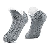 AWAVM Damen Flauschige Warme Fleece Gefütterte Anti-Rutsch Haussocken für Damen, Herren & Mädchen - Weiche, Dicke Weihnachtsbodensocken, grau, One Size Wide