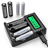 POWEROWL Universal Akkuladegerät mit 4 AA Akkus + 4 AAA Akkus - Ladegerät für Für wiederaufladbare AA AAA Batterien NI-MH/NI-Cd, Schnellladegerät mit Akku Set