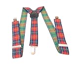 Z&h Double - Hosenträger aus Schottenkaro, klassisches Design in Rot und Grün, verstellbar mit Metallclips, 2 x Zugbänder, rot, One size