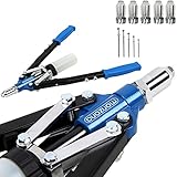 DEUBA® Nietenzange Set 5 Mundstücke 75 Nieten 3,2-6,4 mm Auffangbehälter Blindnietzange Popnietenzange Hohlnieten Zange KFZ Werkzeug