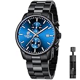 Affute Uhren Herren mit Edelstahl und Metall, Leger, Wasserdicht, Chronograph, Quarzuhr, Automatisches Datum, Bunte Zeiger Armbanduhr Herren - Schwarz Blau