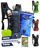 SASMO Sports® Trinkrucksack (blau) mit Thermofach | Laufrucksack Ultraleicht 300g | Trinkrucksack mit Trinkblase 2L, BPA-frei | Trinkrucksack 2L mit Reflektoren | Laufen, Fahrrad & Trailrunning