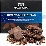 Hallingers Zum Valentinstag - blue - Valentinstag Geschenk Vollmilch Edel-Schokolade mit Haselnuss-Nougat, handmade (Box) - Geschenk im Sommer & als perfektes Grillgeschenk | Glückwunsch Jahrestag Fre