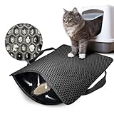 Hanbramo Katzenklo Matte, 45x60CM Honeycomb Double Layer Non-Slip Katzenstreumatte, wasserdicht und Urin Proof Katzenmatte Katzenklo für Litter Catcher, Cat Litter Mat Streu Kontrolle[Schwarz]