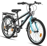 Licorne Bike Carter Premium Mountainbike in 20 Zoll Fahrrad für Kinder Mädchen Jungen 6 Gang Shimano Schaltung (Kinderfahrrad, Schwarz/Blau)