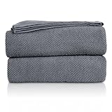 MH MYLUNE HOME Baumwolldecke Strickdecke Öko-Tex 150x200cm Kuscheldecke 100% Baumwolle Sofadecke Wohndecke Gehäkelte Decke Cotton Knitted Blanket-Anthrazit Dunkelgrau 150 x 200 cm
