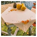 VERVACO Stickpackung Tischdecke Sticken Set Erwachsene Vorgedruckt Kürbisernte Stickdecken Vorgezeichnet Decke Sticken Stickpackung Plattstich 72 x 72 cm Stoff zum Sticken Kreatives Geschenk