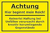 MelisFun Achtung - Hier beginnt Mein Reich - lustiges Schild Geschenk-Idee Scherz-Artikel