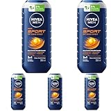 NIVEA MEN Sport Duschgel, pH-hautneutrale Pflegedusche für Männer mit vitalisierendem Duft, erfrischende Formel mit Mineralien für Körper, Gesicht und Haar (250 ml) (Packung mit 5)