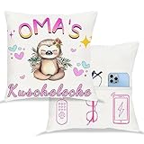 Tarklanda Oma Geschenk Oma Kuschelecke Kissenbezug Oma Zierkissenbezug 45x45 cm Kissenbezug Weiß Kissenbezug mit Taschen Geburtstagsgeschenk für Oma, Faultier Geschenk für Oma Geburtstag, Muttertag