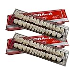 56 Stück falsche Zähne Dental Komplette Acrylharz Zahnersatz, 2 Set Ganze Zähne Synthetische Polymer Zahnersatz Zahn, 23 Farbschatten A2 Obere + Untere Dentalmaterialien für Ersatz, DIY oder Halloween