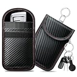 caslord Keyless Go Schutz Autoschlüssel, 2 Stück Mittel Faraday Taschen Kohlefaser Leder, Keyless Go Schutzhülle RFID Blocker Schlüsseletui- Rot+Rot