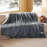 BEDSURE Heizdecke mit Abschaltautomatik - Elektrische Wärmedecke 180x200cm, mit 6 Heizstufen & 10 Stunden Timer，bis zu 8 Stunden Überhitzungsschutz, Elektrische Kuscheldecke für Home & Office, Grau