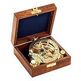 Casa Vivente Sonnenuhr-Kompass aus Messing mit eleganter Holzbox, Nautische Geschenkidee