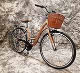 28 Zoll Damencityrad 21-Gang Kettenschaltung, Gepäckträger, Licht und Korb NEU 2810-Gold