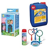 PUSTEFIX Super-Mix Peppa Pig & Nachfüllkanister 2,5 L I Seifenblasen Kinder Set I 70 ml Seifenblasen Flüssigkeit I Bunte Bubbles für Partys & Geburtstage