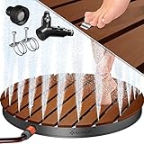 KESSER® Gartendusche Bodendusche Außendusche Saunadusche Campingdusche Ø 70 cm Rund Fontänenhöhe bis 4 m einstellbar Mit Fußrad, Aluminium/WPC, rutschfeste Wetterfest, Holzoptik