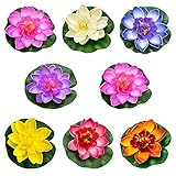 HIQE-FL Schwimmende Blumen,8 Stück künstliche Seerosen Schwimmend,Schwimmende Seerose Klein,Chwimmende Aquarium Pflanzen,Lotus Blume Deko,Künstliche Teichpflanzen Klein (B)
