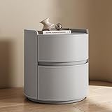 Modernes rundes Nachttisch-Set mit Schublade und Regal, Nachttisch aus Holz für Schlafzimmer, stilvoller Leder-Außen-Nachttisch, Aufbewahrung für Wohnzimmer, Beistelltisch für Bett, 45 x 45 x 50 cm